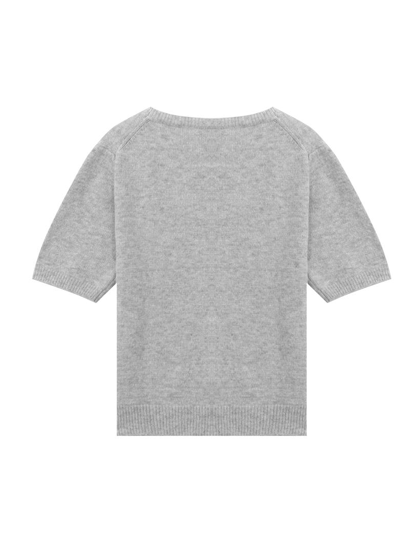 Spring Summer Women's Loose Casual Vacation Outdoor Knit Sweater, Round Neck Short Sleeve Pullover, Fitted Plain Top for Fall & Winter