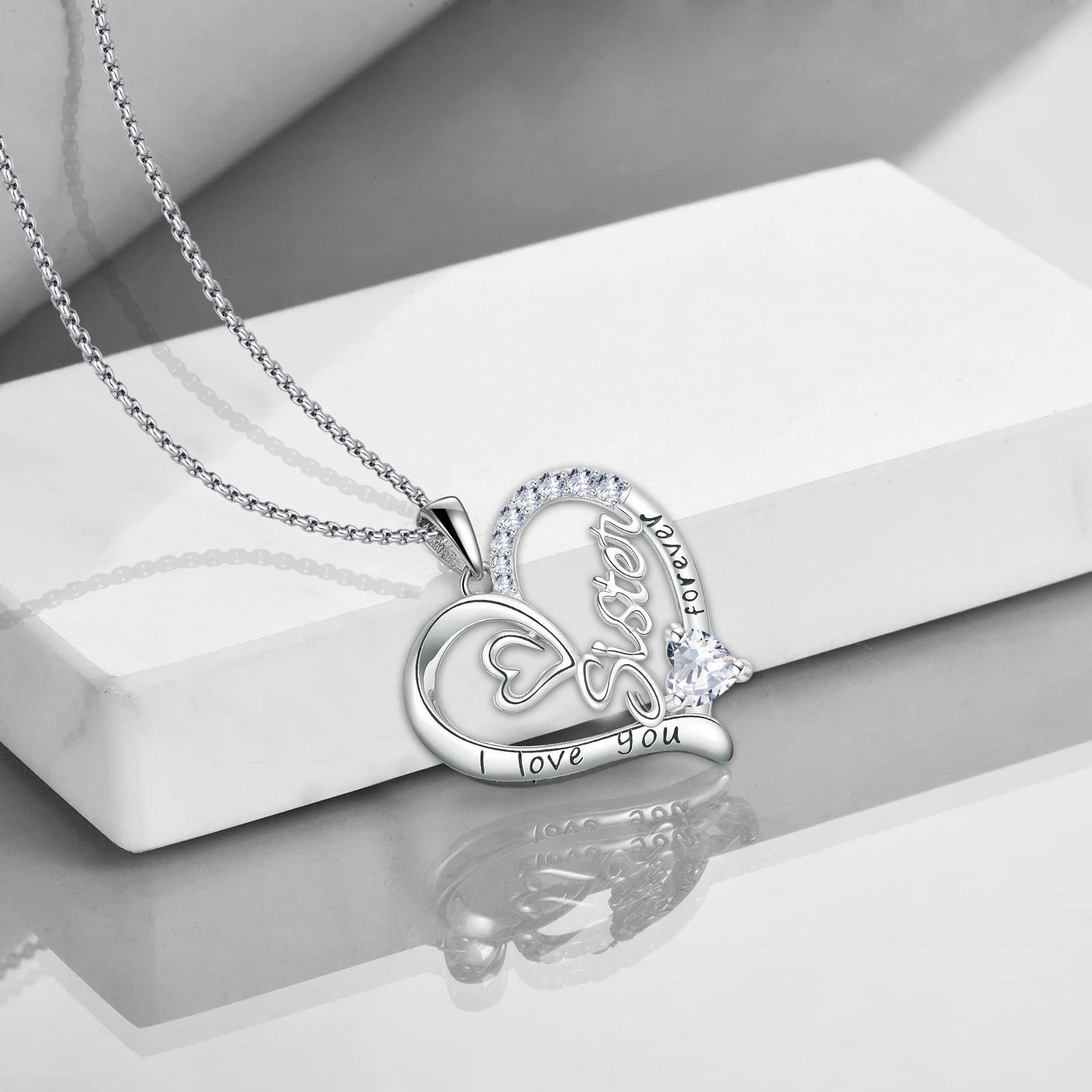 DRINSPER Sister Necklace I Love You Forever Heart Pendant Necklaces for Sister Mom Wife Grandma Nana Aunt, Infinity Necklace Cubic Zirconia Valentine’s Day Christmas Mother's Day Birthday Meaningful Gifts for Women