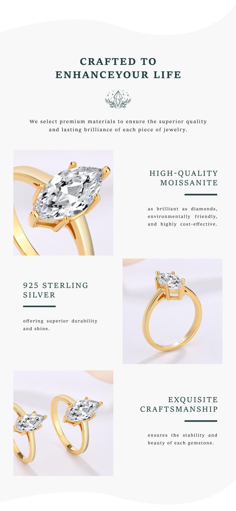 1-2CT Marquise-Cut Synthetic Moissanite Wedding Ring, s925 sterling silver 6-Prong Solitaire Moissanite Rings,Perfect gift and everyday wear