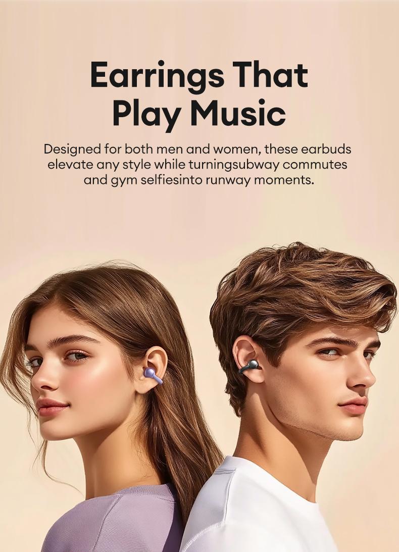 AOC M100 Clip-On Ear Headphones with Audio-Visual Touch Screen, Wireless Audio Headphones for Music & Phone Calls, Sport Waterproof & Sweatproof, with 2025 Bluetooth 6.0 for Faster, Stable Connection & Low Power Use