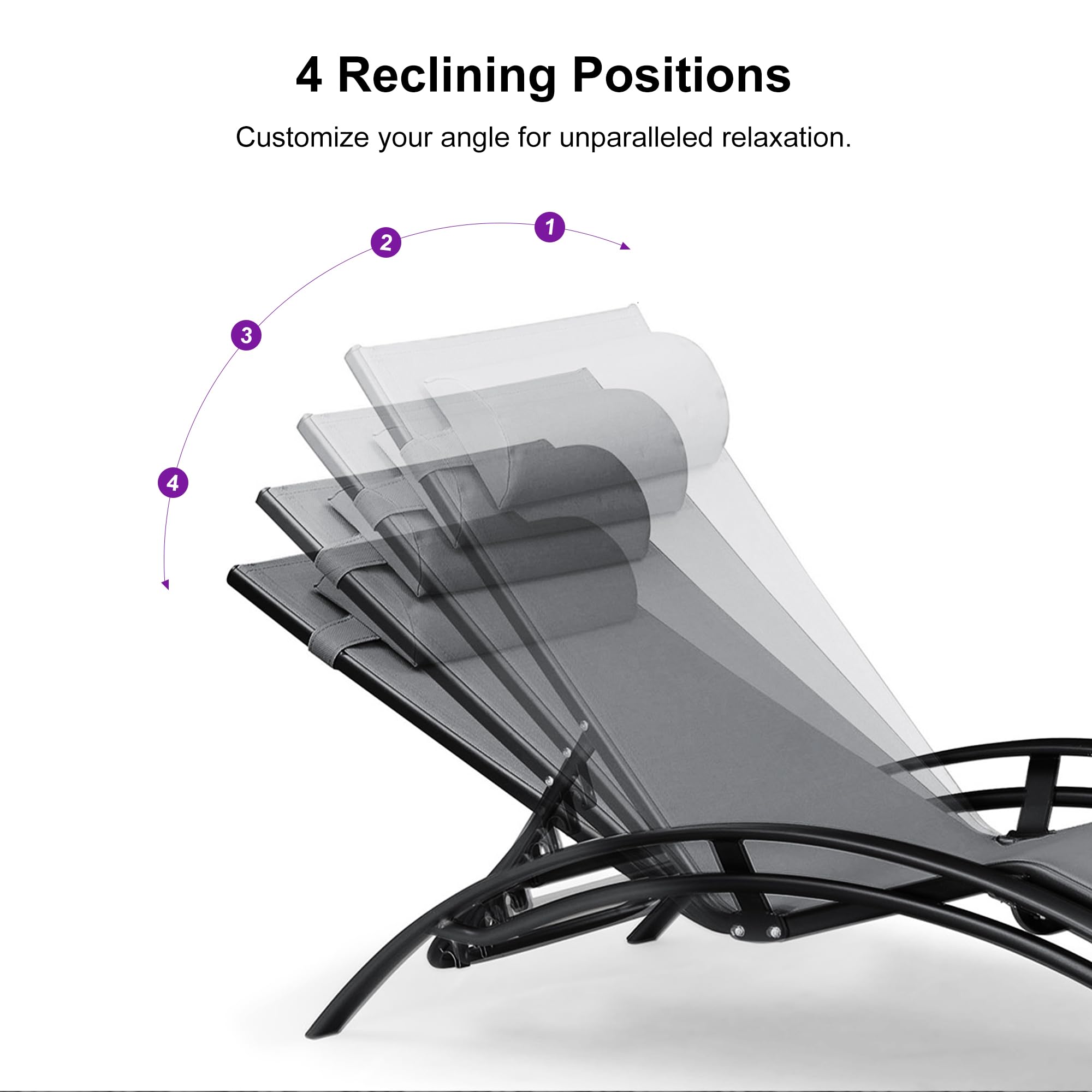 PURPLE LEAF Patio Chaise Lounge Set Outdoor Beach Pool Sunbathing Lawn Lounger Recliner Chair Outside Chairs with Side Table Included