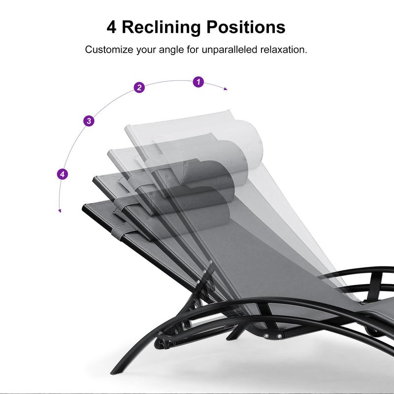 PURPLE LEAF Patio Chaise Lounge Set Outdoor Beach Pool Sunbathing Lawn Lounger Recliner Chair Outside Chairs with Side Table Included
