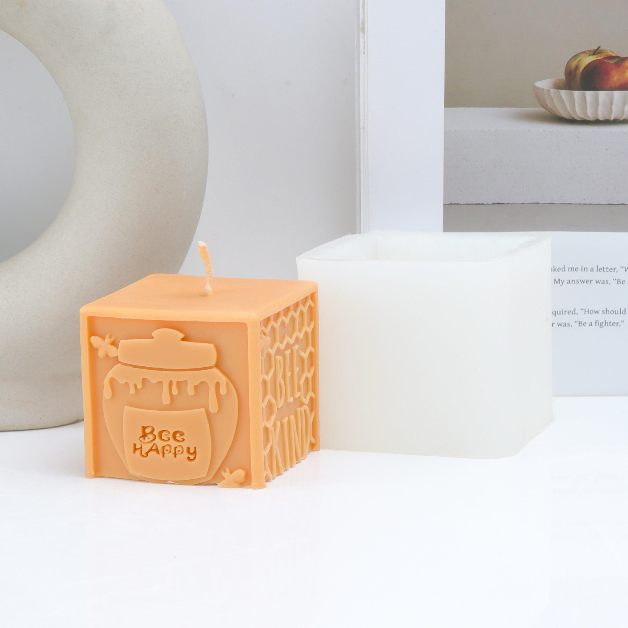 Bee Theme Candle Silicone Mold 3D Cube Bee Kind Honeycomb & Honey Pot Moulds for DIY Candle, Soap, Resin Craft, Cute Handmade Gifts