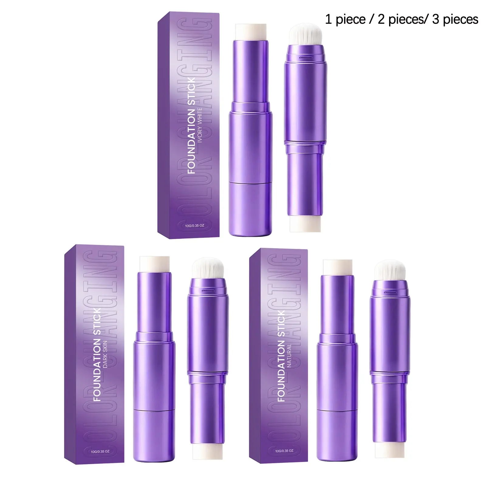Two-In-One Color-Changing Foundation Stick (10g/10g*2/10g*3), Hydrating Lightweight, Natural Flawless Finish, Long-Lasting Commuter Makeup