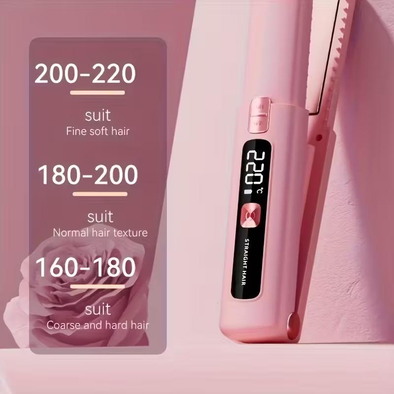 Mini Two-In-One Wireless Straightener and Curler, Portable Hair Straightener, Cordless Hair Straightener, USB Rechargeable 4500mah Battery, Anti-Scald Design, Ionic Hair Care, LCD Display, Cordless Styling