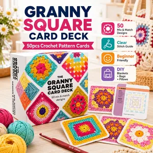 50PCS Granny Square Crochet Pattern Card Set, Classic Mix & Match Crochet Design Deck with Clear Stitch Guide, DIY handicrafts,Beginner Friendly Knitting Reference Cards for DIY Handmade Blankets, Bags, Pillows, Home Decor,Craft Lovers and Creative Gifts
