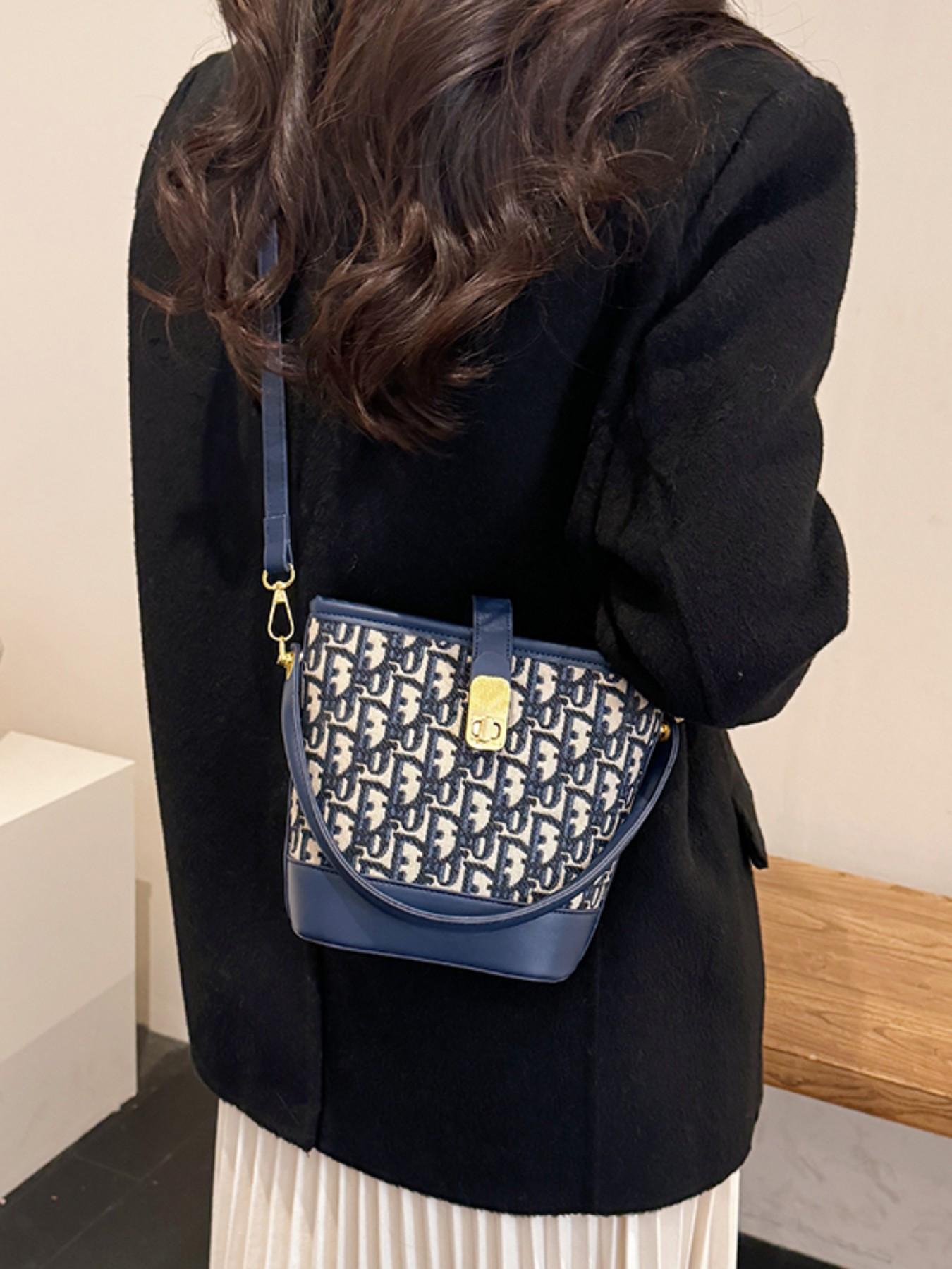 Elegant Embroidered Handbag, Canvas Bag, Versatile Bucket Bag, Compact Shoulder Crossbody, Perfect for Daily Commute & Shopping, Stylish Minimalist Design