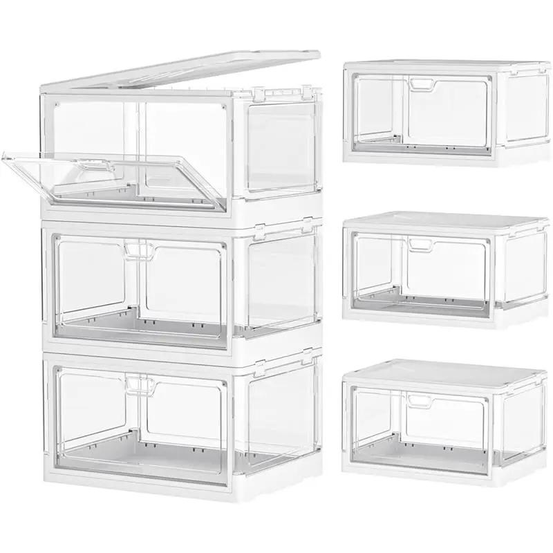 Clear Storage Bin with Lid 1 Pack - Stackable & Sturdy Plastic Multifunctional Folding Storage Bin for Bedroom, Living Room, Study, Toy Room, 23 QT