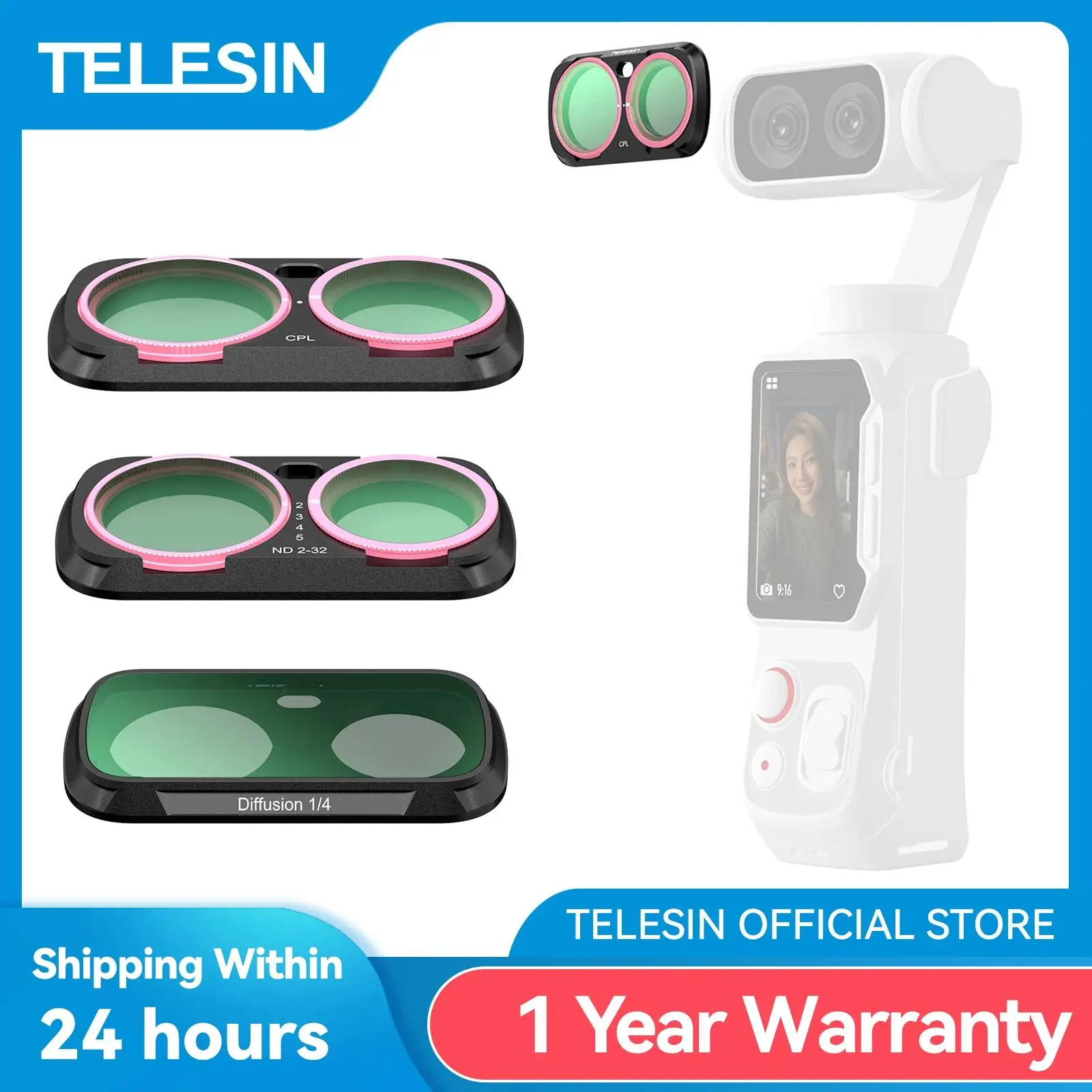 TELESIN CPL VND Black Diffusion Mist Effect 1/4 ND4 ND16 ND64 Magnetic Lens Filter Kit for Insta360 Luna Ultra Filter Frame Set