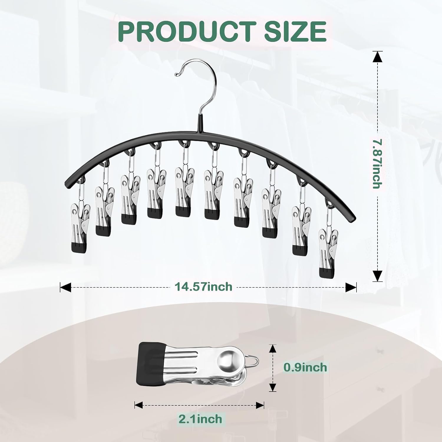 Closet Leggings Storage Rack, Metal Yoga Pants Hangers 1/2/3/4/5 Pack with 50 Clips, Holds 50 Pairs of Leggings, Hanger Space Saving Hanging Closet Storage Rack with Rubber Coated Wall Storage Rack and Storage Rack, Black