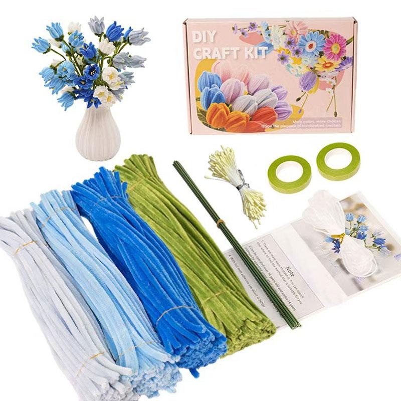 400pcs/set DIY Floral Pipe Cleaner Craft Kit, 4 Mixed-Color Furry Stems for DIY Flower Making, Includes Floral Wire, Tape, Stamens and Ribbon, Ideal for Birthdays, Weddings, Graduations and Other Occasions