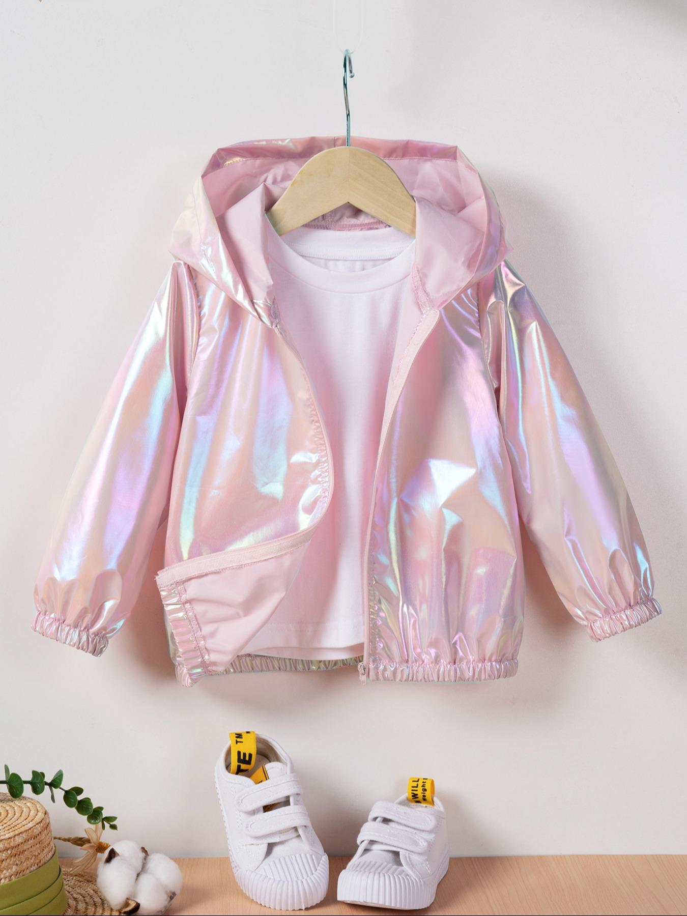 Toddler Girl's Thin Glitter Zip Up Hooded Jacket without Tee, Fashion Long Sleeve Zipper Outerwear for Spring & Fall, Kid's Clothes for Daily Wear, Casual Comfy Jacket