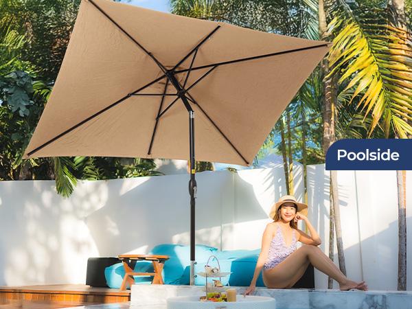 RoyalCraft 6.5 x 10FT Large Patio Umbrella, Outdoor Rectangle Umbrella with Aluminum Pole, Outdoor Table Market Umbrella with Crank, 6 Steel Ribs, Polyester Canopy for Patio Garden, Pool, Lawn, Backyard
