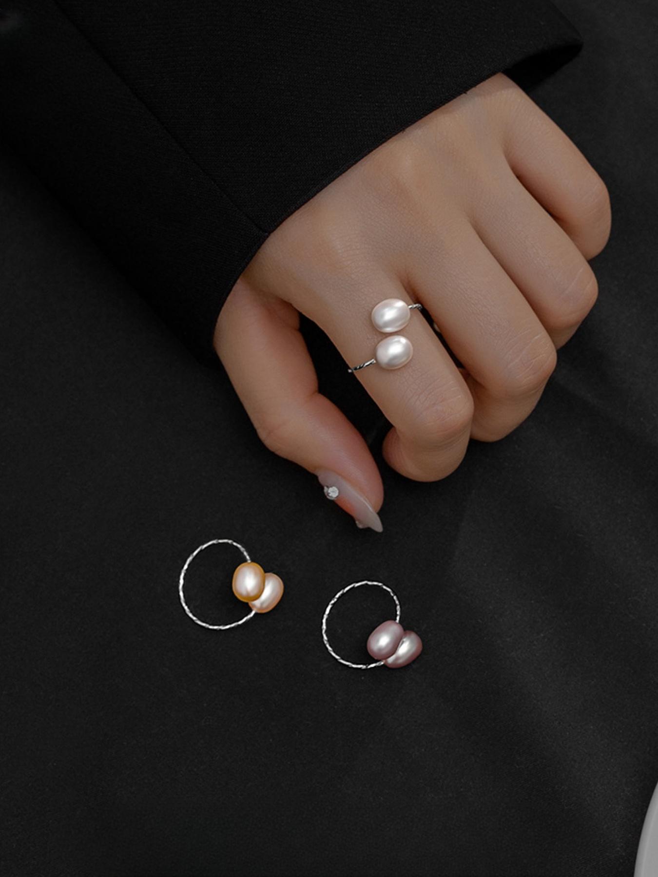 925 Sterling Silver Natural Freshwater Genuine Pearl Decorated Ring, Elegant Jewelry for Women for Party, Daily Clothing Decor, Trendy All-match & Exquisite Jewelry for Birthday Gift