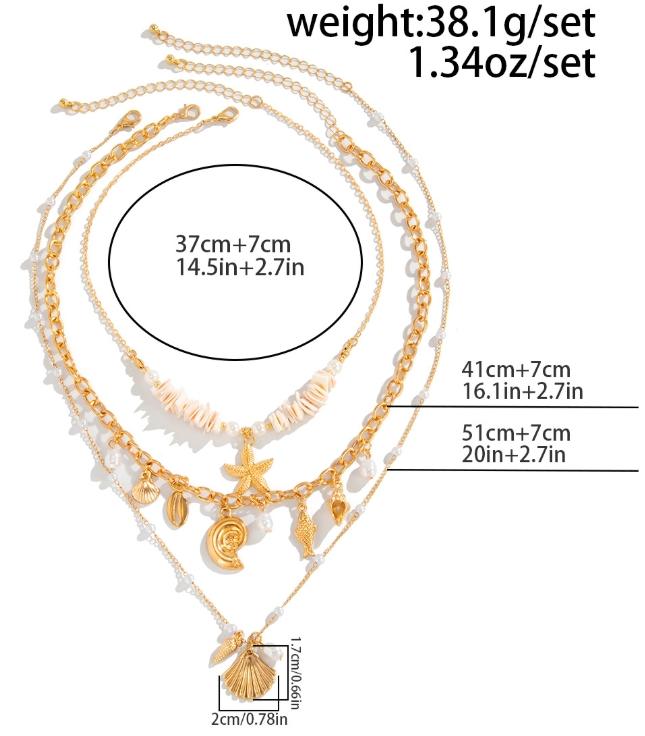 European and American Cross-Border Vacation Style Starfish Seashell Pendant Necklace, Beach Oceanic Shell Imitation Pearl Jewelry