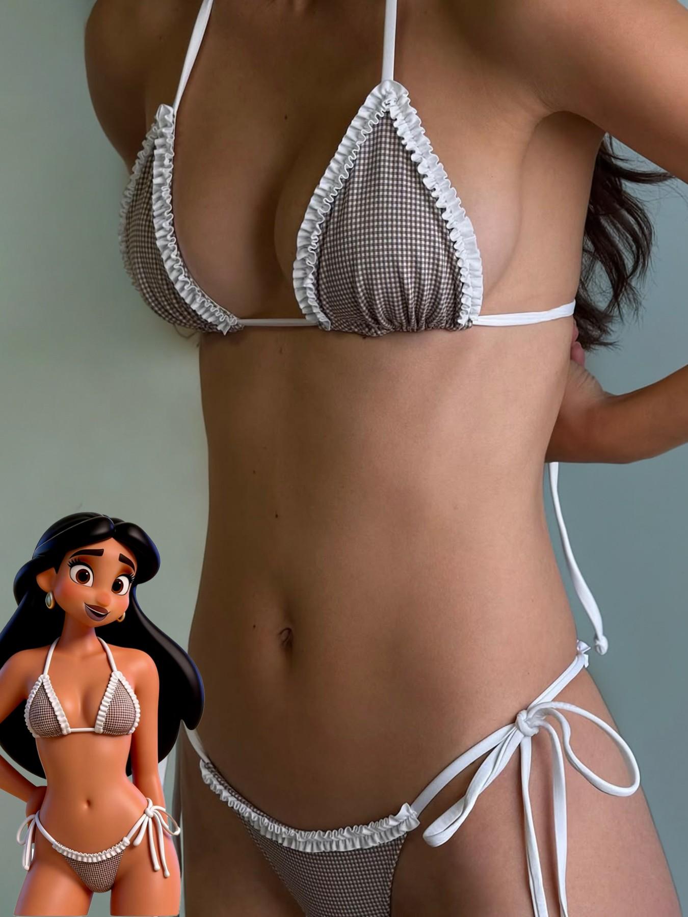 Two-piece Set Women's Gingham Print Bikini Set, Casual Fashion Chic Swim Top & Swim Bottom Set for Beach Holiday Vacation, Ladies Swimsuit for All Seasons, Drawstring Swimsuit Set