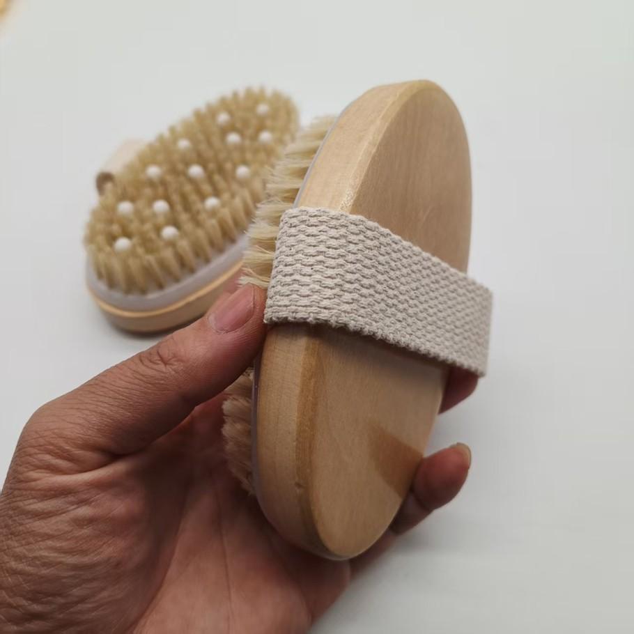 Natural Bristle Bath Brush, Dry Wet Dual Use, Deep Cleansing Exfoliator, Gentle on Skin, Perfect for Shower and Back Scrubbing