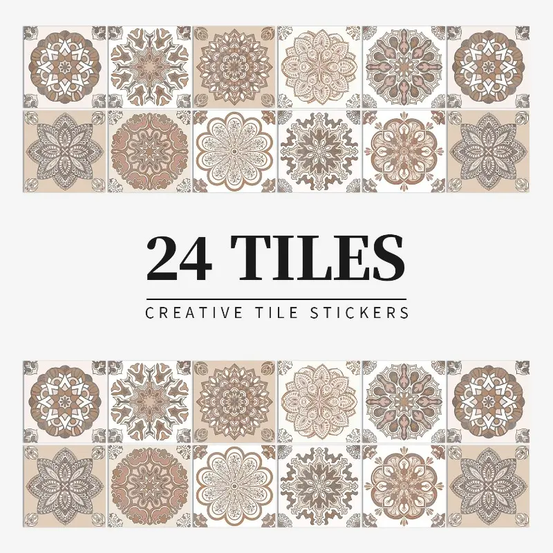 24pcs Waterproof Self-Adhesive PVC Moroccan Tile Stickers, 3.94 Inch, Tile Wall Stickers, Kitchen Living Room Bathroom Decor, Moisture-Proof, Easy Installation