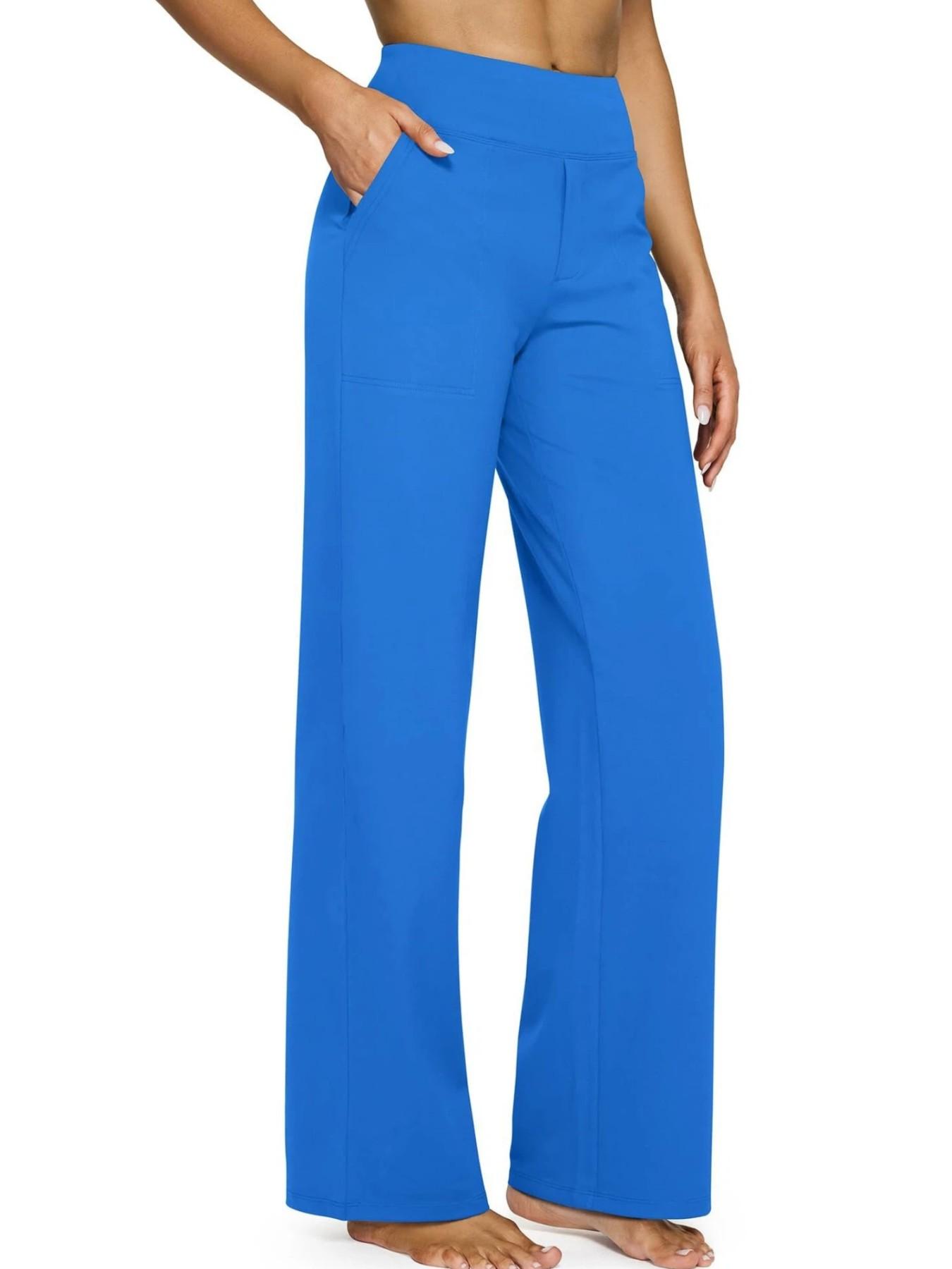 2026 Loose High-Waist Business Casual Pants Yoga Pants Women Wide Leg Pants with Pockets Comfortable Everyday Athletic Sweatpants Knit