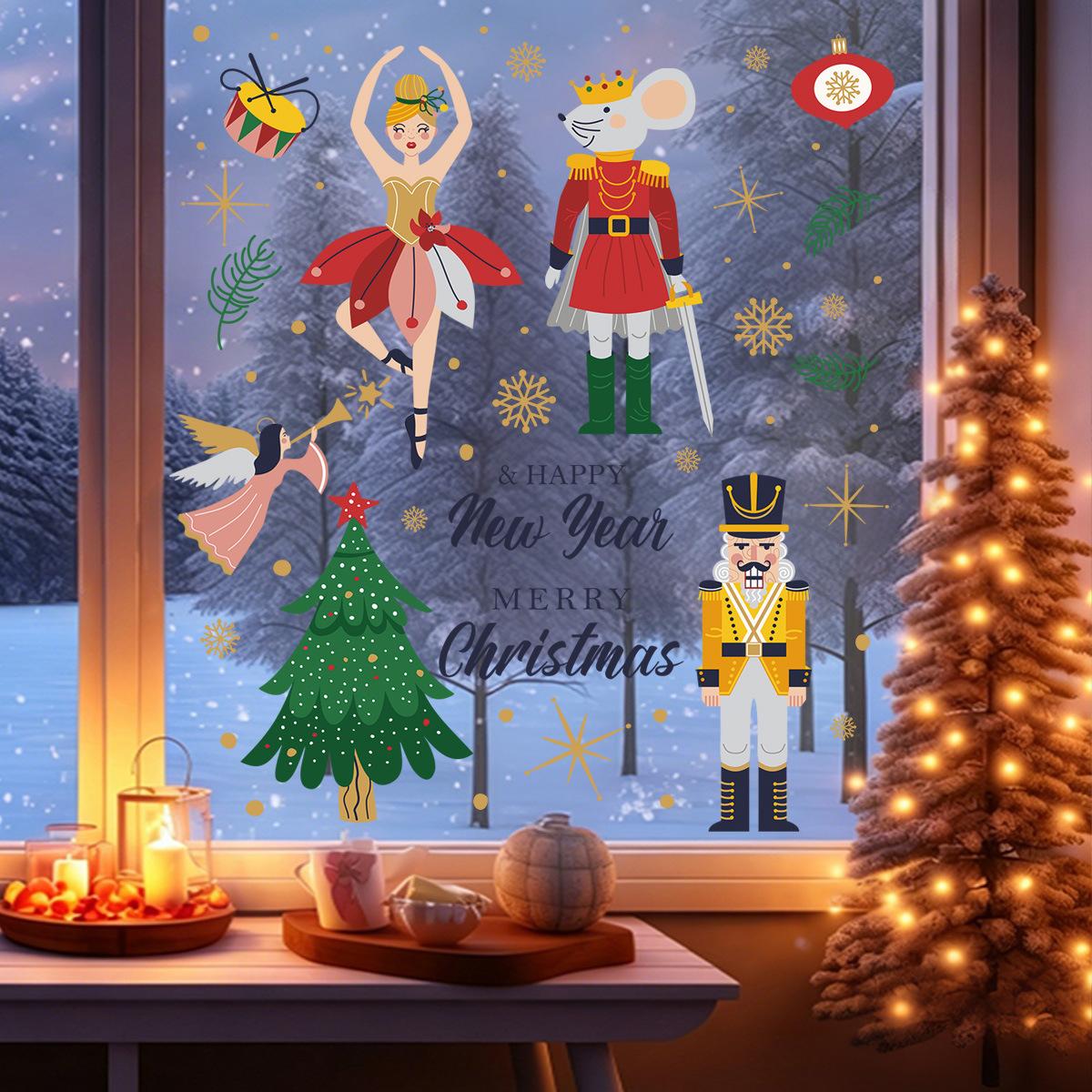 2Pcs Christmas Nutcracker Static Window Decals, PVC Holiday Decor Stickers for Mall Shop Windows, Living Room Glass Doors