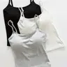 Women's Solid Ribbed Crop Cami Top With Padding, Casual Sleeveless for Daily Wear,All Seasons,Runs Small, Asian Women's Size