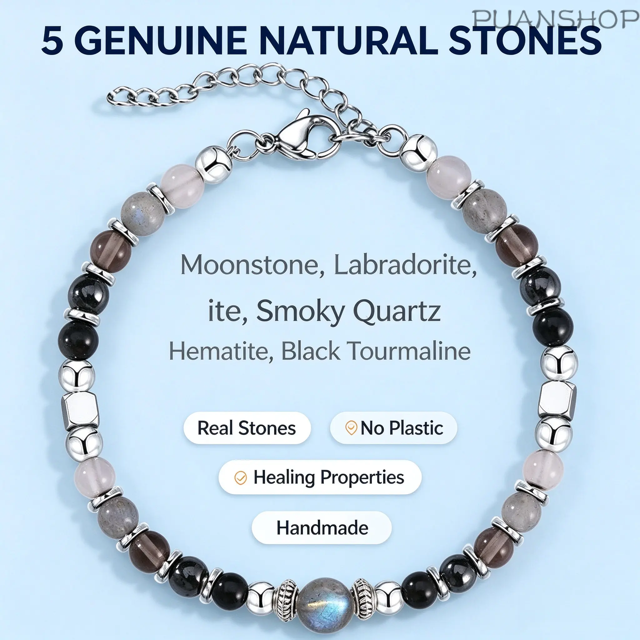 Boho Adjustable Slider Beaded Bracelet Set for Women, Handmade Natural Moonstone Labradorite Crystal Stack Bracelets, Dainty Viral Summer Beach Vacation Jewelry, Inspirational Gift Set with Message Card for Daily Travel