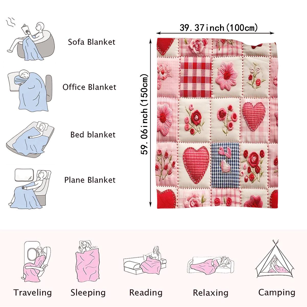 Valentine's Day Heart Plaid Digital Print Flannel Blanket, Soft Comfortable Sofa Bed Throw, Office Nap Shawl, Outdoor Sports Multi-Purpose Blanket