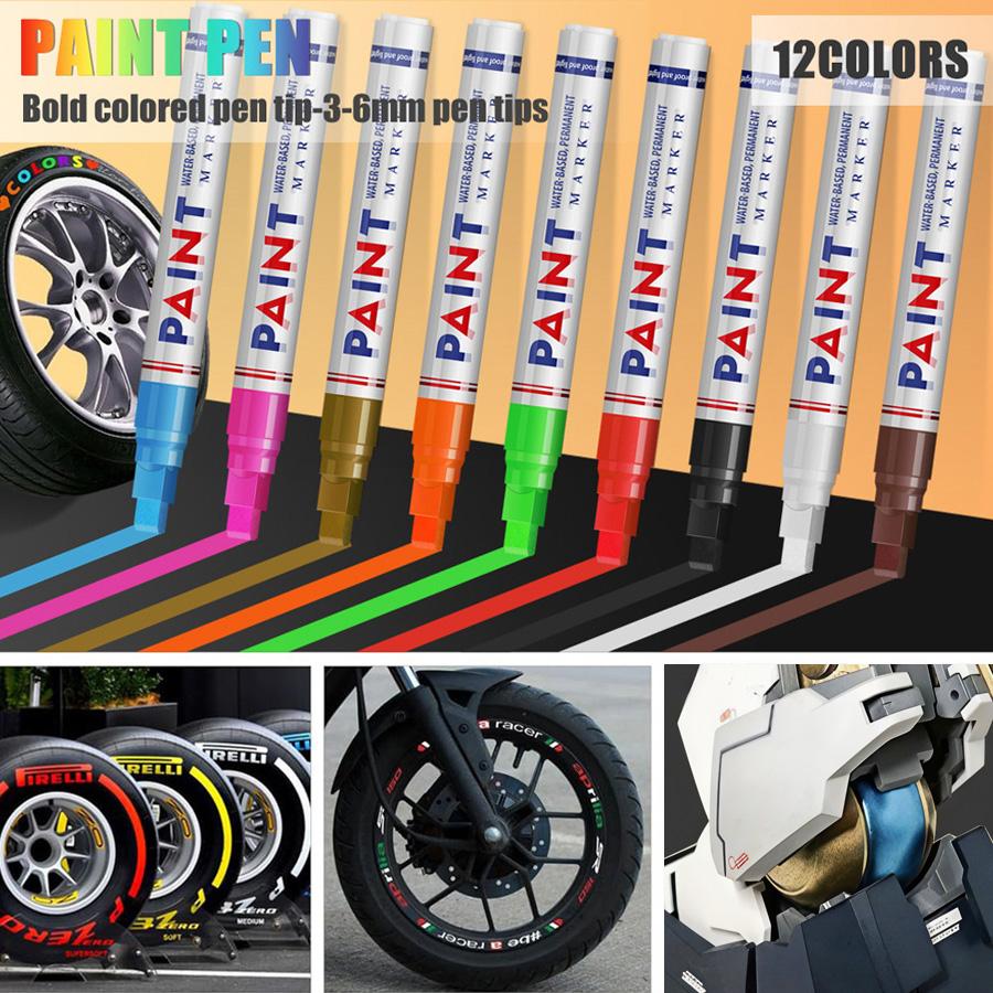 12 Color Vibrant Quick-Drying Permanent Paint Pens, Waterproof Oil-Based Markers Set for Tires Rocks Wood Glass DIY Crafts, All Surfaces Non-Fade