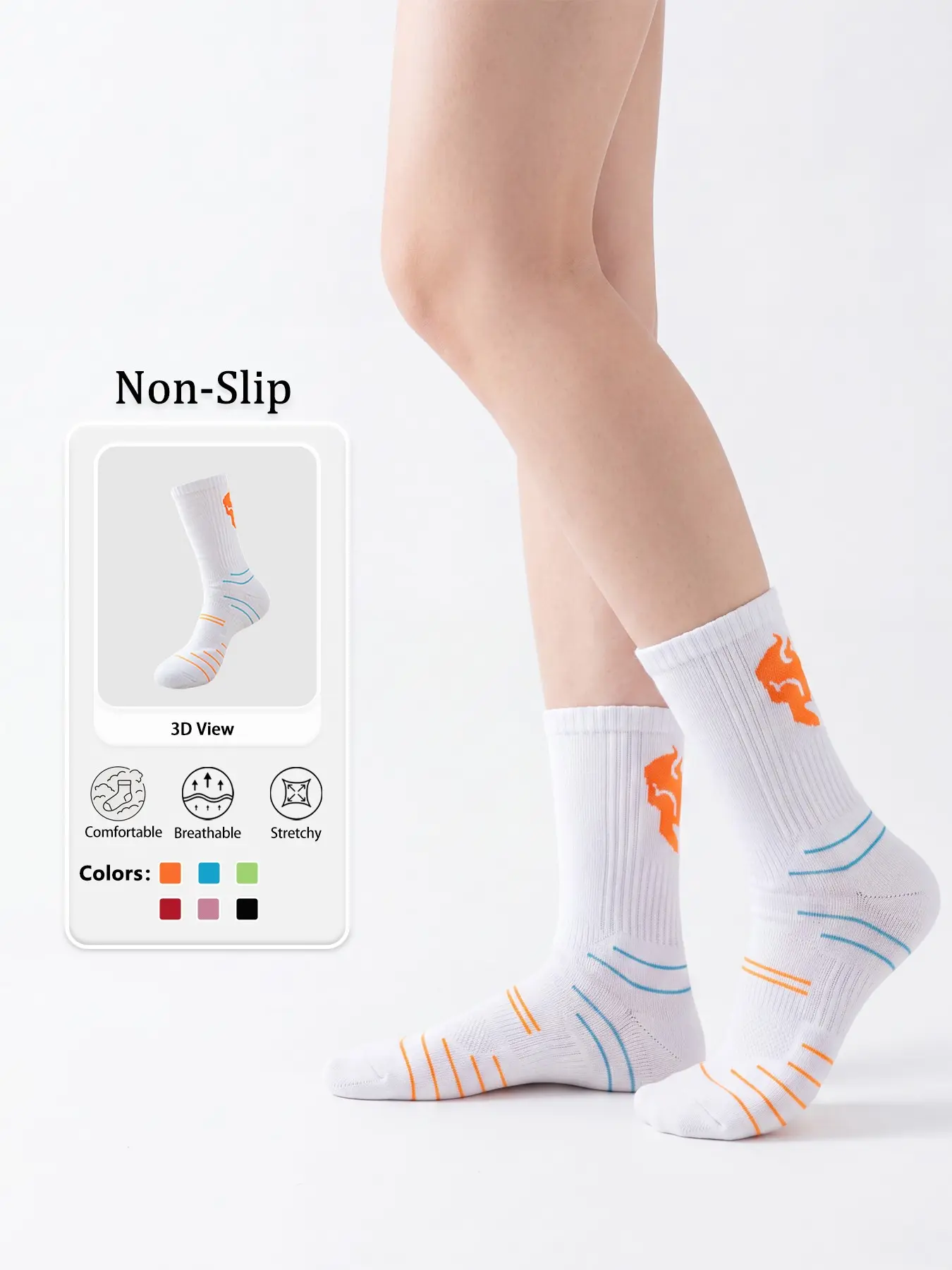 【3 pairs】Unisex Mid Calf Terry Socks Non Slip Cushion Breathable Running Athletic Long Crew
