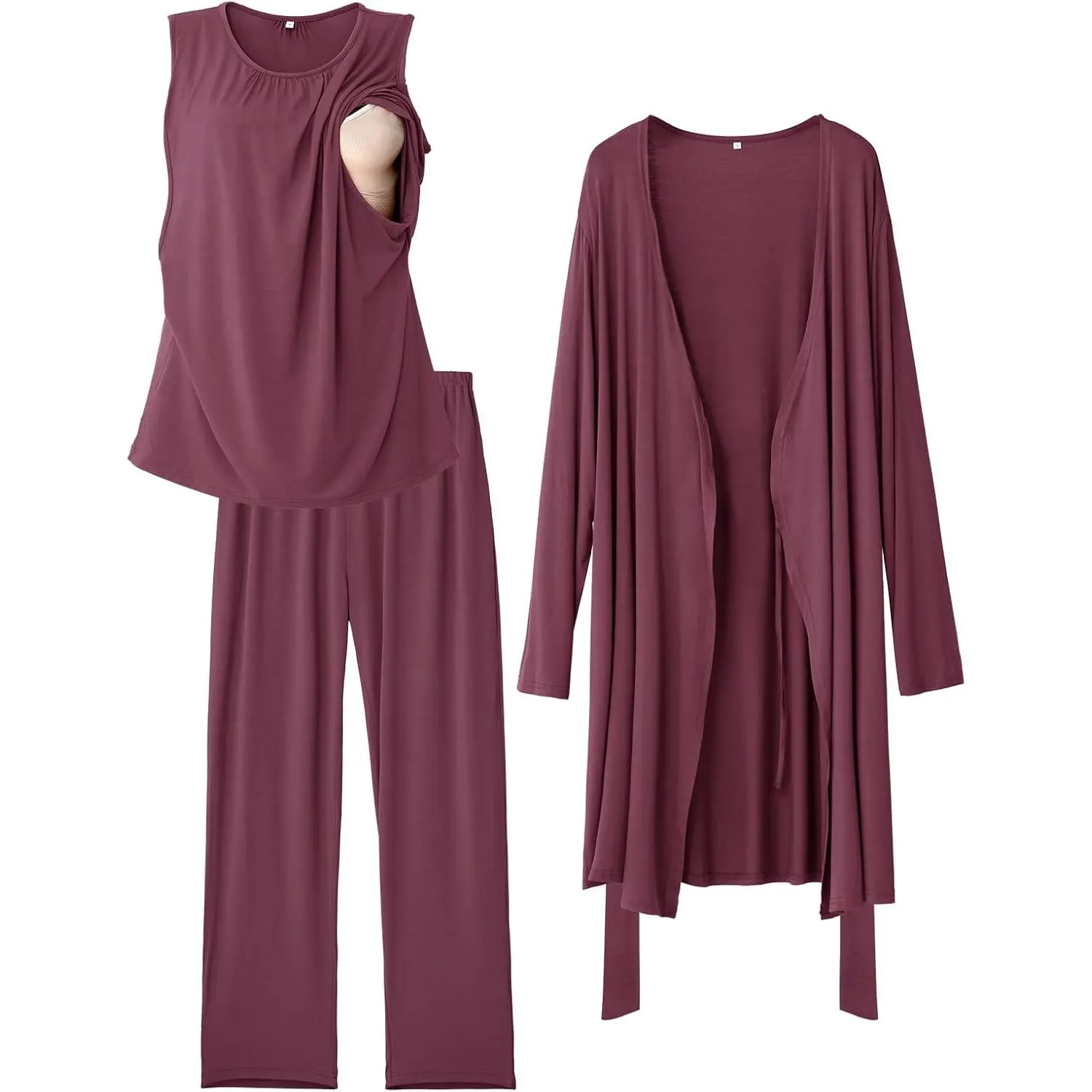 3 PCS Nursing Pajamas Robe Set Maternity Postpartum Pjs for Hospital