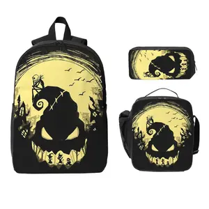 3 Piece High Capacity Bookbag Oogie Cartoon Boogie Backpack Set Travel Knapsack with Lunch Box Pencil Case