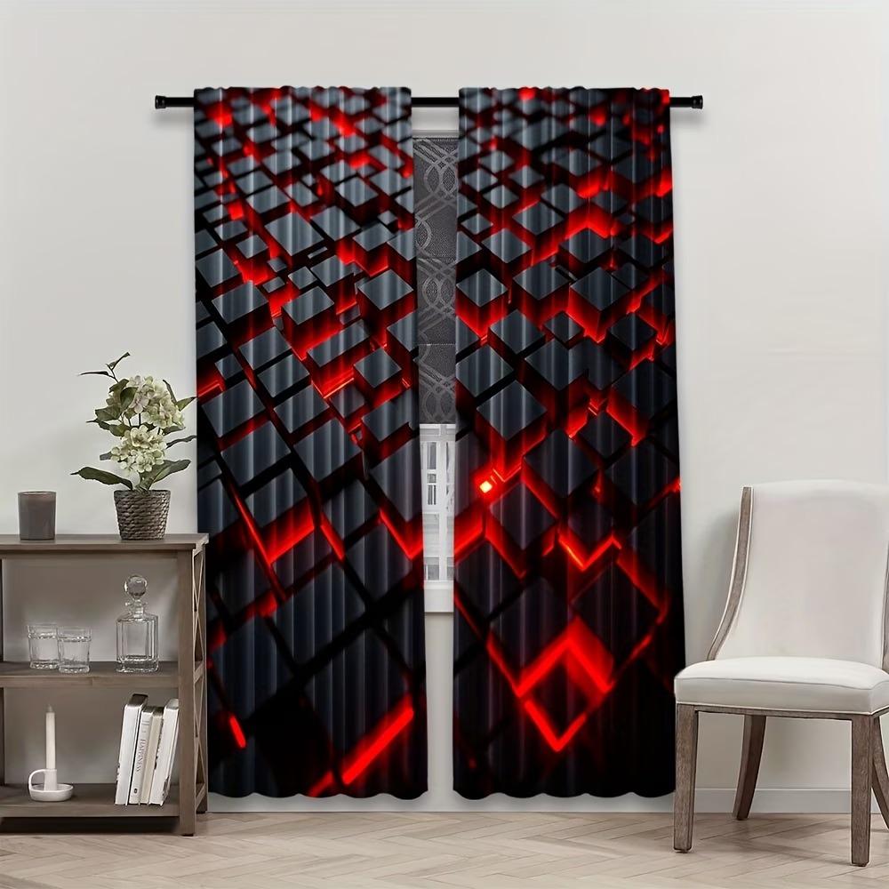 Modern Geometric Cube Pattern Half-Blackout Curtains, Light Filtering, & Polyester, Bedroom Living Room Office, Easy Rod Pocket Design