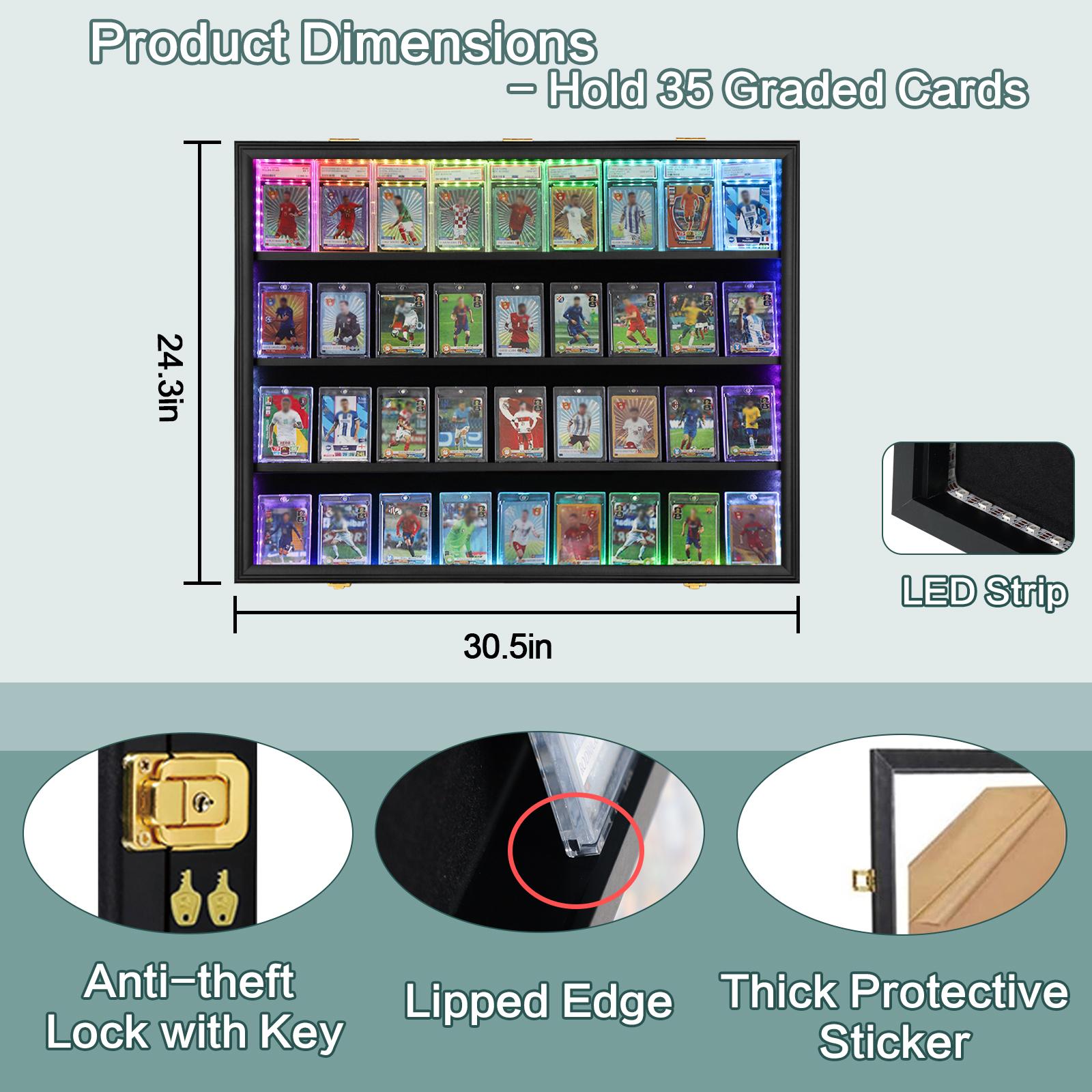 Graded TCG Display Case with LED - Lockable Trading Card Collector Wall Display  Holder for Baseball Basketball Football Hockey TCG Graded Cards Pokmon  Gathering YGO FAB FFTCG DBSCG DBS WS Cards -