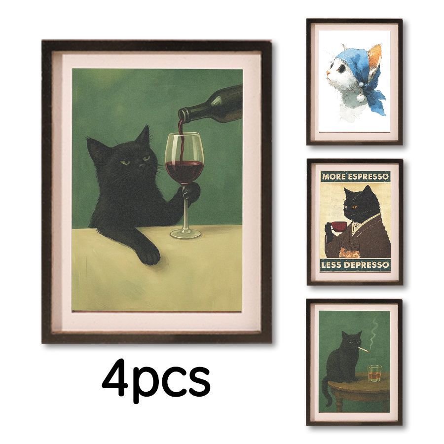 4 Pcs Fun Cat Refrigerator Magnets, Mini Frame Magnet Set, Home & Festival Decor, Perfect Holiday Gift, Creative Kitchen Accessories