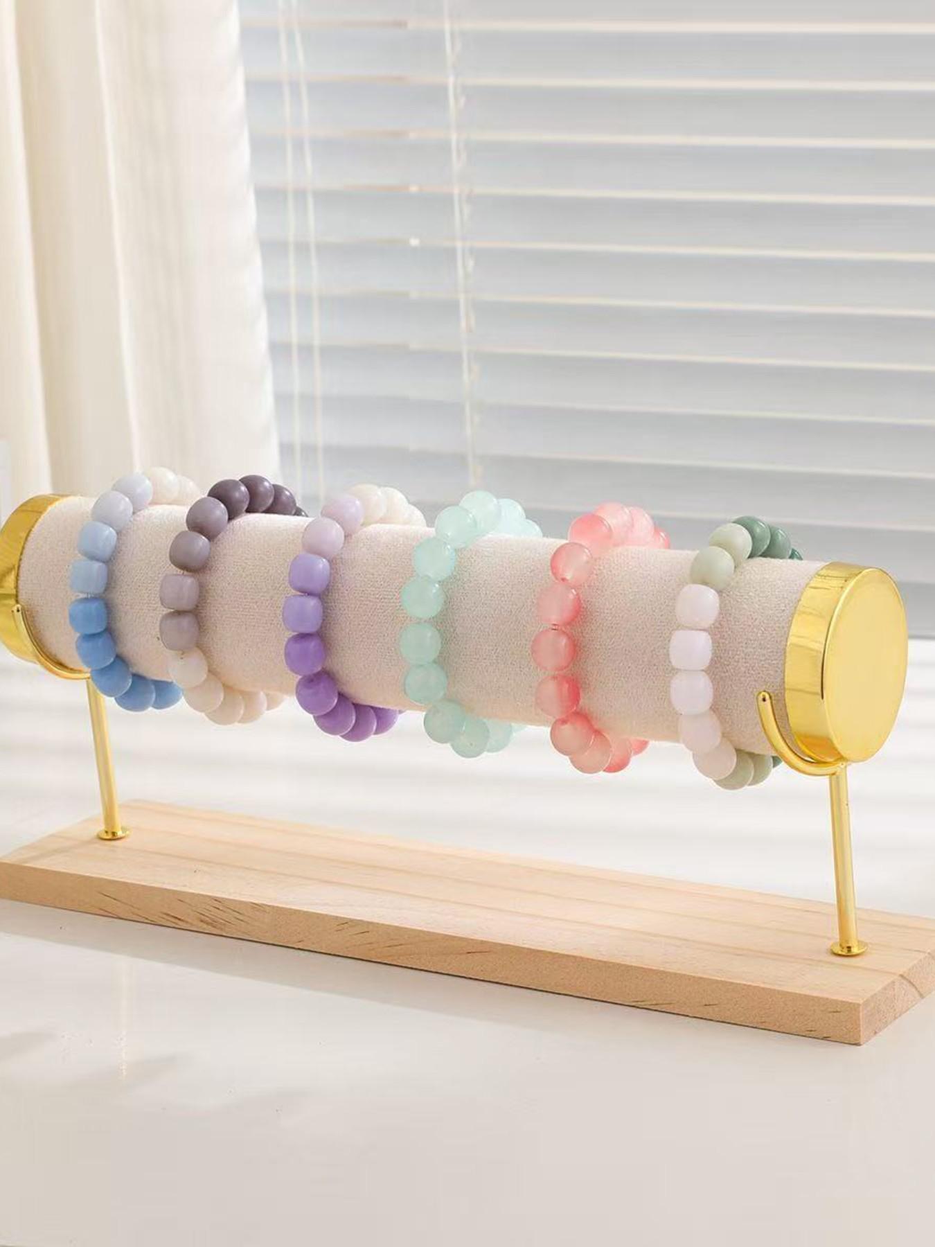 1pc Solid Wood Jewelry Display Rack, Multi-Layer Velvet Bracelet Organizer, Watch and Wristband Stand, Night Market Stall Jewelry Shelf