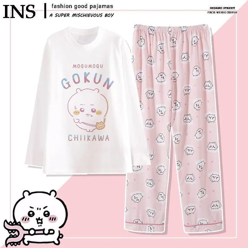 Anime chiikawa pajamas summer cotton round neck short sleeved pants loose casual comfortable cute cartoon chiikawa home clothes
