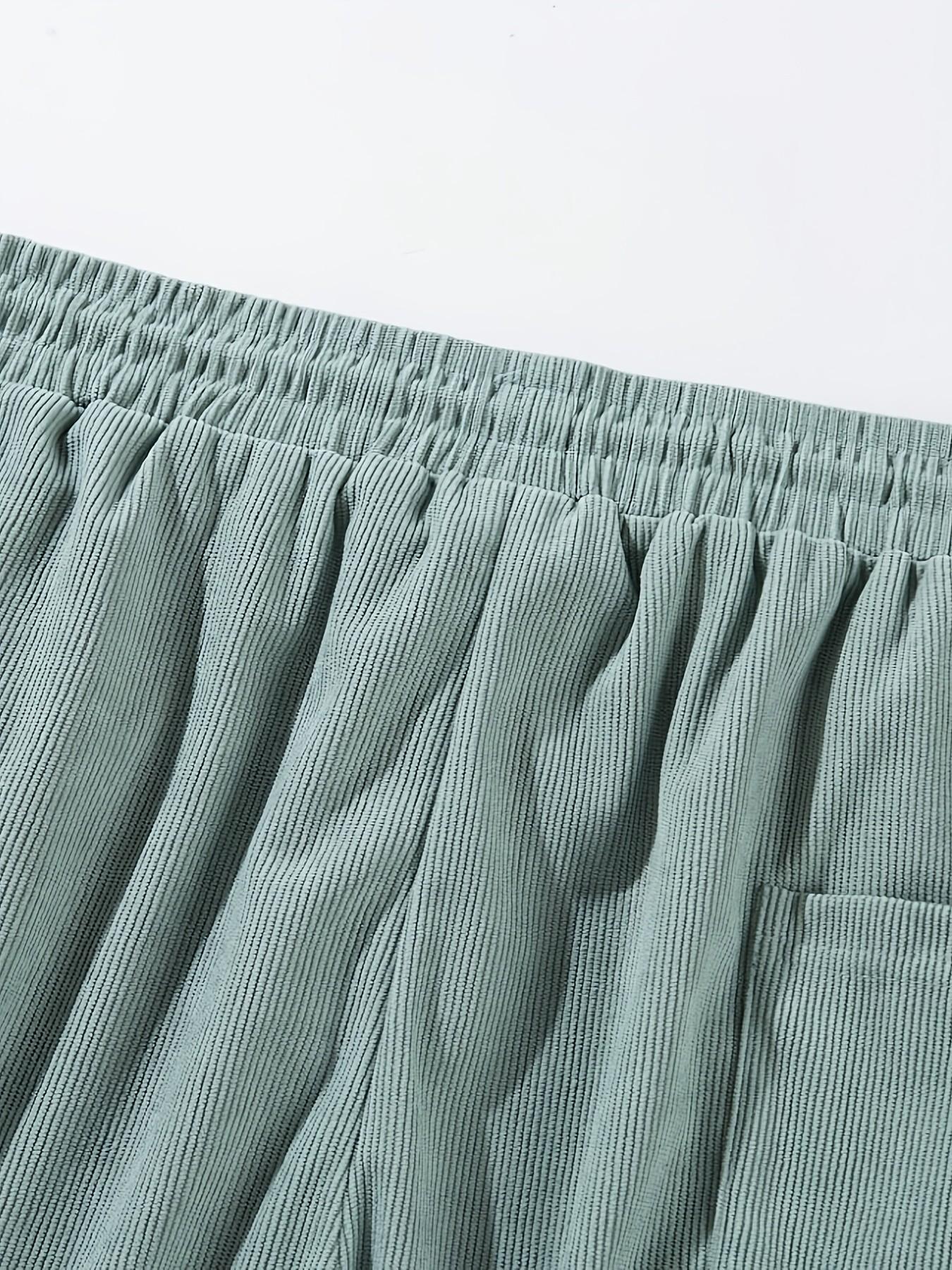 Men's Solid Color Vintage Corduroy Striped Shorts, Drawstring, Pocket, Letter Leather Label, Lightweight Comfortable Gym Shorts, Summer Fitness, Outdoor, Beach Vacation