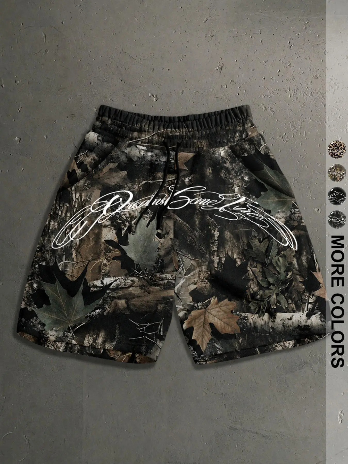 Men's Leaf Camouflage Print Shorts, Knee-Length Streetwear Athletic Shorts with Elastic Drawstring Waist & Pockets, Casual Daily Shorts