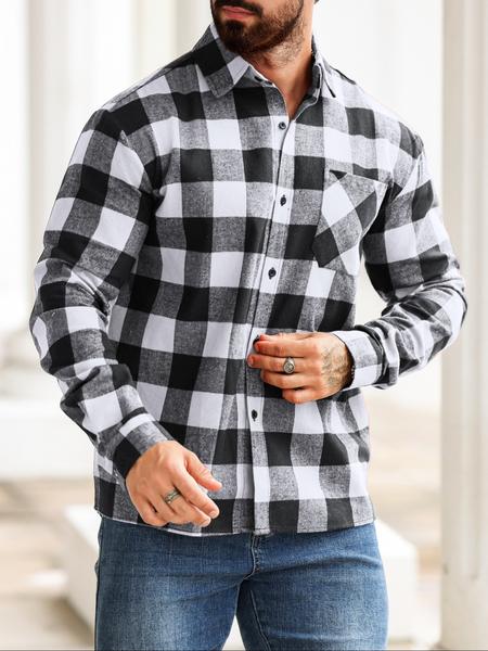 1 PCS Men's Long Sleeve Plaid Shirt, Casual Outdoor Workwear, Ideal Layering for Fall & Winter, Perfect for Men's Daily Wear