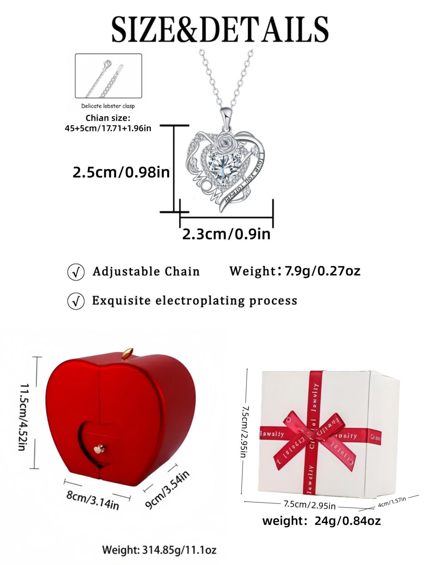 Rose Heart Forever Mom Original heart-shaped rose pendant, elegant and versatile simple clavicle necklace.Paired with an apple-shaped preserved rose jewelry gift box.Ideal gift for birthdays, Mother’s Day, Valentine’s Day and Christmas.