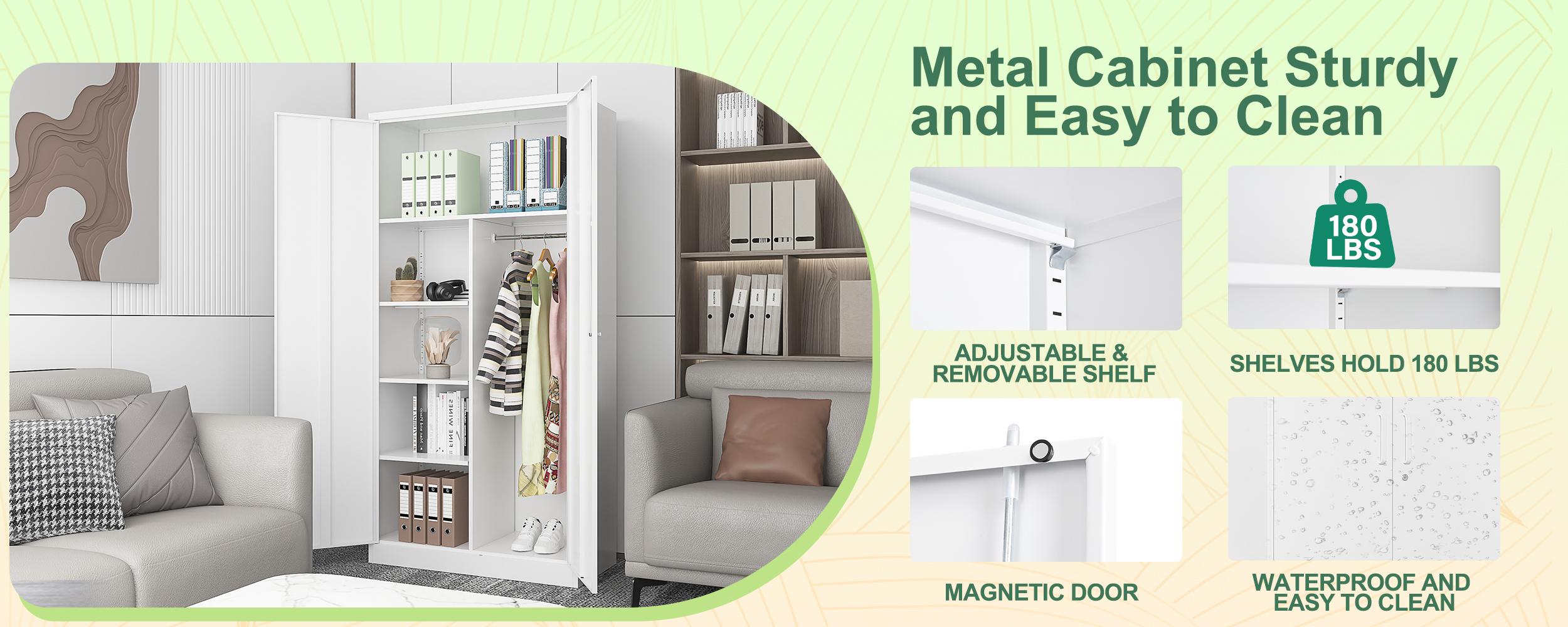 Letaya Metal Storage White Cabinets Locker with Lock Door, 72'' Clothing Coat Steel Storage Freestanding Wardrobe for Office, Home, School, employee,gym,Fire Department cupboard Letaya Metal Storage White Cabinets Locker with Lock Door, 72'' Clothing Coat Steel Storage Freestanding Wardrobe for Office, Home, School, employee,gym,Fire Department cupboard