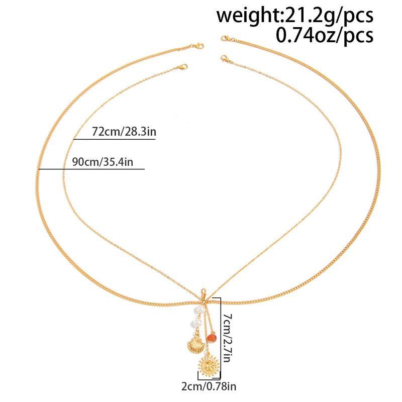 Sexy Metal Pearl Shell Pendant Chest Chain for Women Girls Fashion Gold Color Sun Multilayer Tassel Body Chain Bikini Jewelry