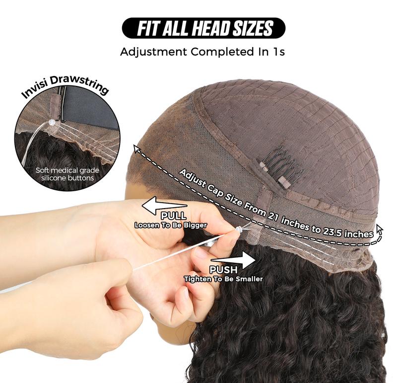 OQ Hair 360 Kinky Straight Wear Go Wig Drawstring Flexible Fit  Lace Frontal Wig Glueless Human Hair Wigs Preplucked Hairline With Bleached Tiny Knots Invisi Fit Strap Wear Go Glueless 360 Wigs