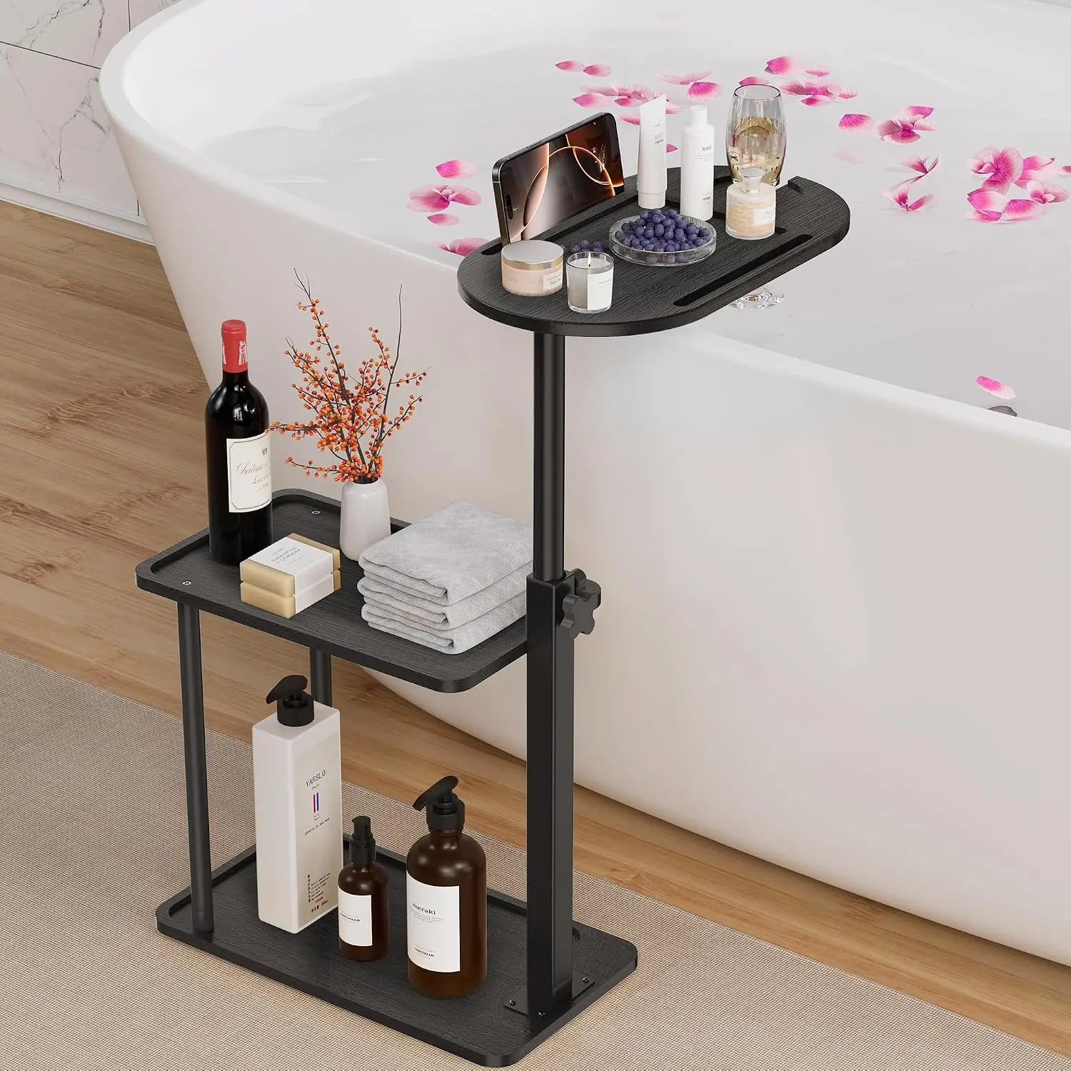 Bathtub Tray Table, Freestanding Bath Side Table Tub Tray Caddy 3 Layer Bamboo Bath Board Shelf, Bathtub & Bathroom Accessories, New Home Gift for Mom, Housewarming, Anniversary, Wedding