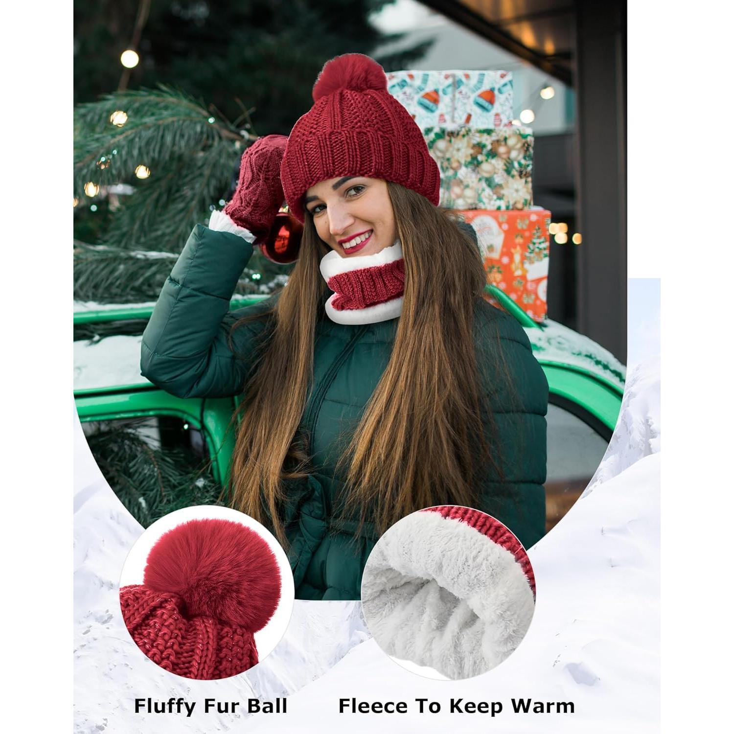 12 count Winter Beanie Hat Scarf Touchscreen Gloves Set Fleece Lined Knit Beanie Hat  Warmer Scarf for Men Women