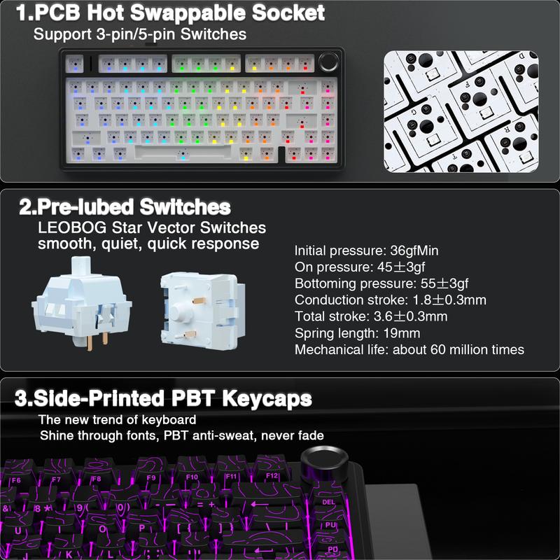 [New Coulor]AULA F75 Pro Wireless Mechanical Gaming Keyboard,75% Gasket Hot Swappable Custom Keyboard,RGB Backlit,Pre-lubed Reaper Switches,Side Printed PBT Keycaps,2.4GHz/USB-C/BT5.0 PC Accessories Office Creamy Budget Keyboards TikTokShopfalldealsforyou