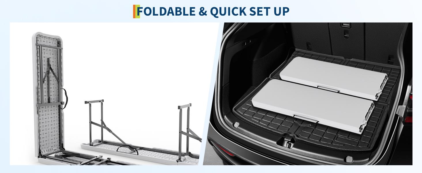 2 Pack Portable Folding Bench 6 Foot, Plastic Foldable Bench HDPE BenchTop with Carrying Handle for Outdoor Picnic Camping Party Sports Activities - White