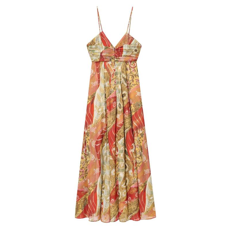 Women's Summer Dress Print Spaghetti Strap Maxi Dress Ruched Bust Flowy Silhouette Colorful Floral Pattern Festival Beach Vacation Outfit Fashion Dress 2025 Women’s Summer Fashion Elegant Party Dresses, Bohemian