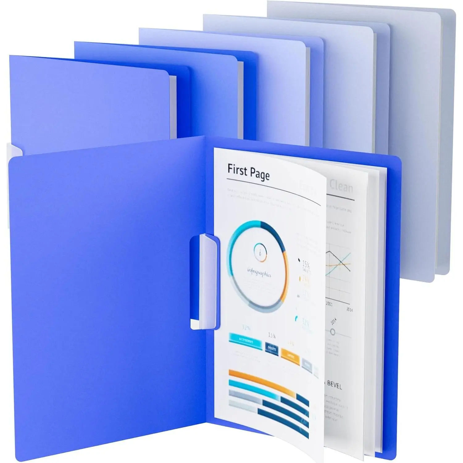 5 Pack Lightweight Swing Clip Report Covers, 9×12 Letter Size, 40 Sheet Capacity, Punchless Slide-Locking Folders for Office, School, Portfolio, Gradient Blue