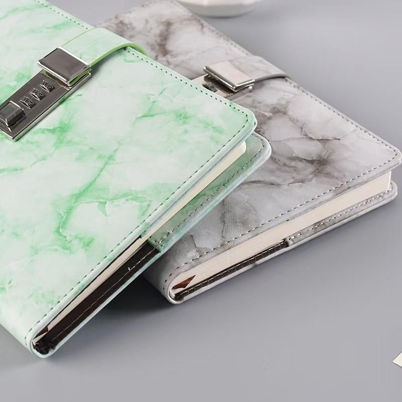 Marble Pattern Password Notebook with Lock Diary Book, Student Hand Account Memo Pad, Secure Journal for Notes and Secrets